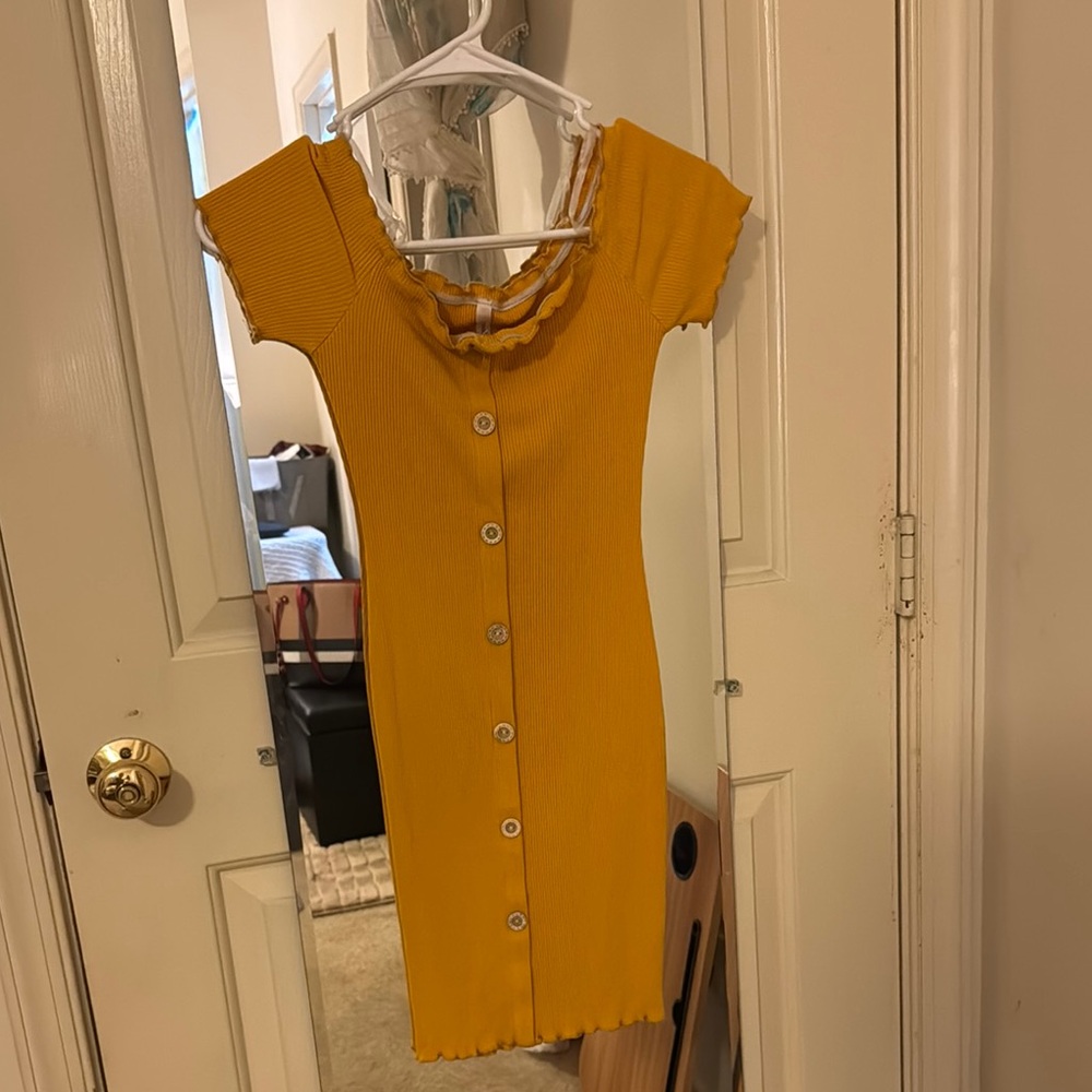 SHEIN Yellow Button-Up Mini Dress